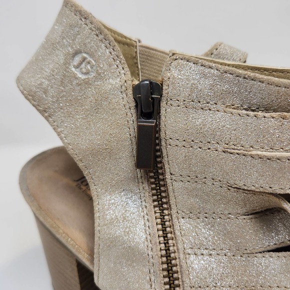 Josef Seibel Womens Bonnie Metallic Silver Leather Bootie 41 US 11 Peep Toe Heel - Picture 2 of 11